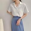 Office Lady Retro Korean Style Lapel Solid Short Sleeve Casual Shirt
