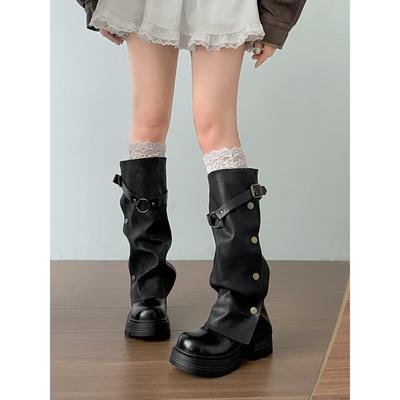 Черные британские ботинки на толстой подошве с увеличением роста женские ботинки 2025 новый осенний тонкий ретро брючный рыцарские ботинки