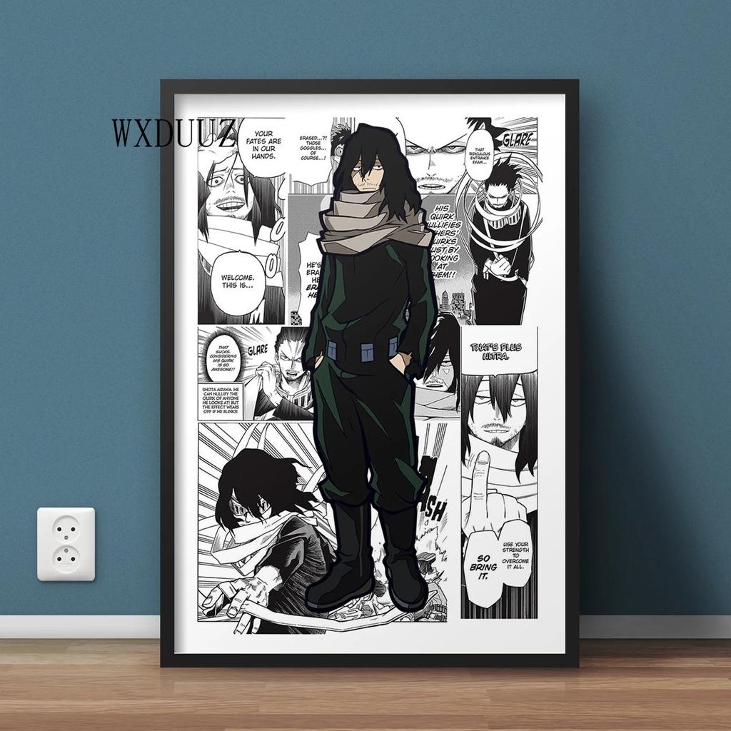 Винтажный аниме-фигурка «Мой герой Академии», черно-белый постер Izuku/Shoto, настенное искусство Kawaii, домашний декор, холст, постеры