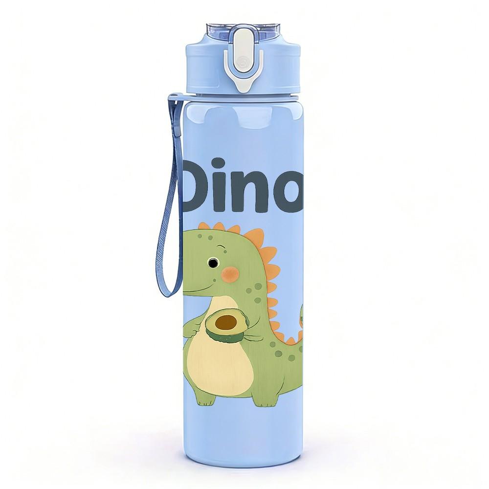 1PC Cute Green Dino Cartoon 750ml Color Plastic Sports Water Bottle Leakproof Flip Straw Lid Suitable for Sports Office Home Use
