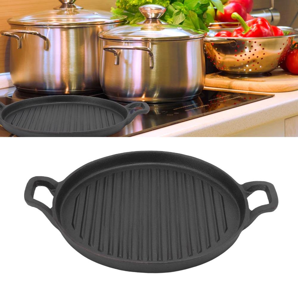 Cast Iron Steak Frying Pan Round Flat Bottom Stovetop Griddle Barbecue Pan Home Kitchen Cooking