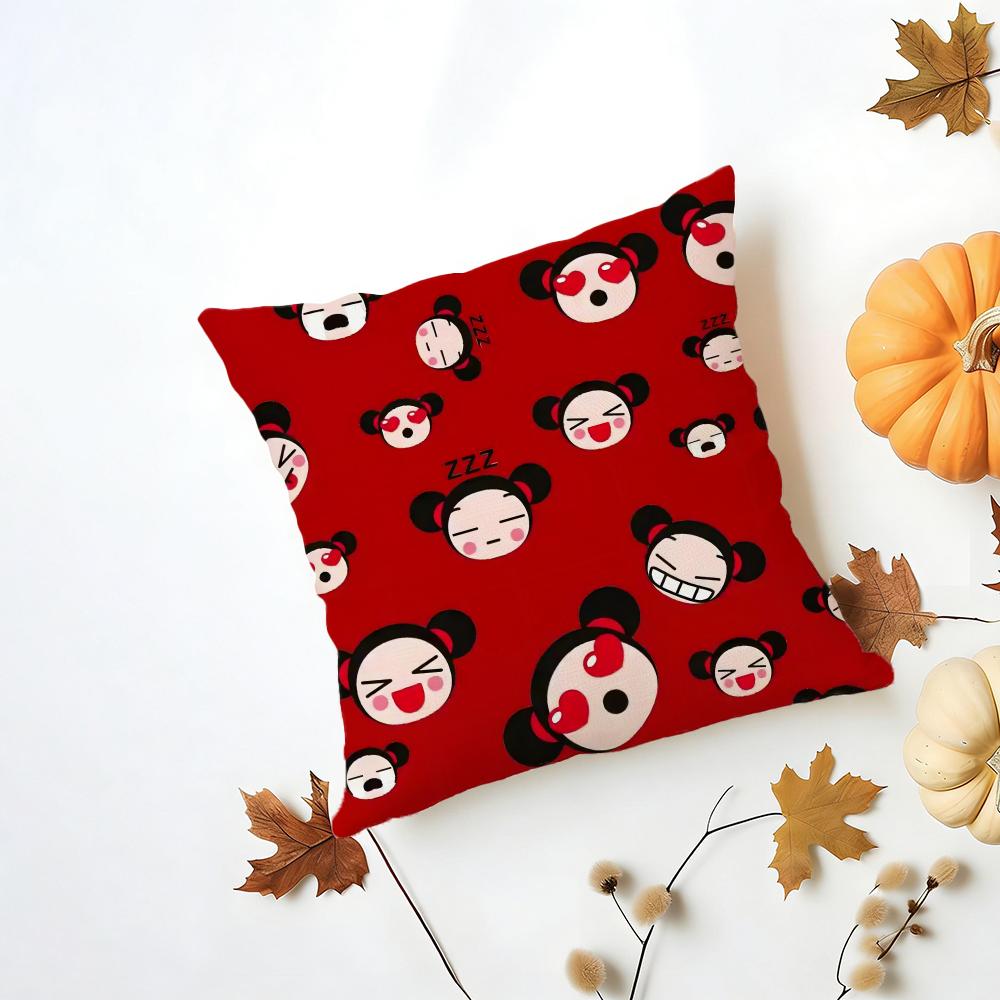 Kawaii PPucca Anime Cushion Cover Iceland Washable Linen Soft for Daily Sofa Bed Home Room Decor
