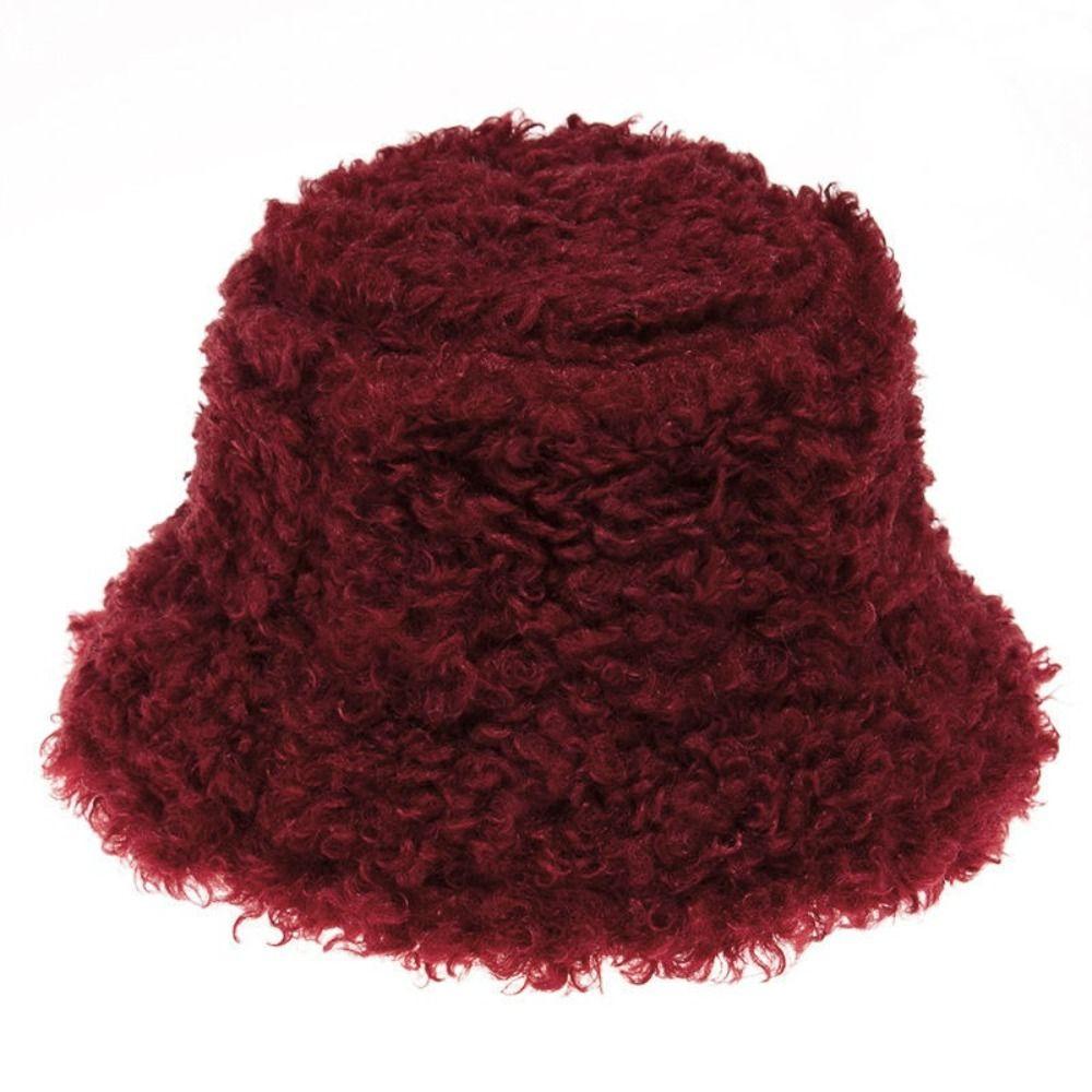 Thickened Winter Bucket Hat Solid Colors Vacation Cap Lamb Faux Fur Caps for Women Girls