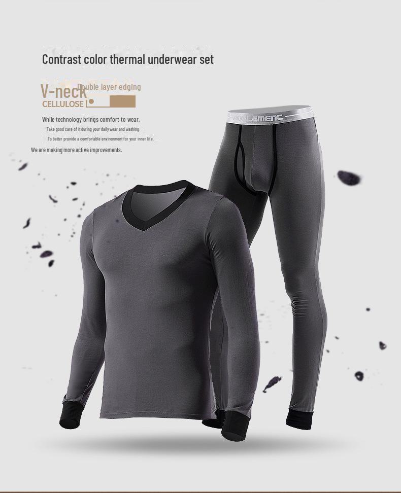 Мужской комплект термобелья с V-образным вырезом - тонкий, теплый базовый слой для осени/зимы