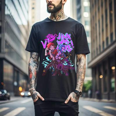 100% хлопок ТОПЫ УНИСЕКС ФУТБОЛКИ МУЖСКИЕ ЖЕНСКИЕ Jinx Arcane Футболка Японское Аниме Мультфильм Jinx Черная Футболка Унисекс 094