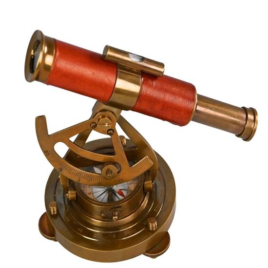 13.97 Cm Brass Telescope with Compass Nautical Spyglass Decor Red Leather