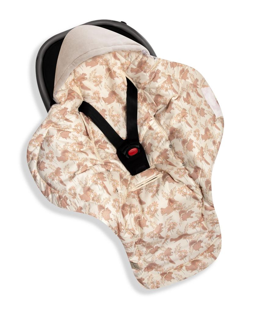 Car Seat Wrap/Blanket Vintage Animals Almond