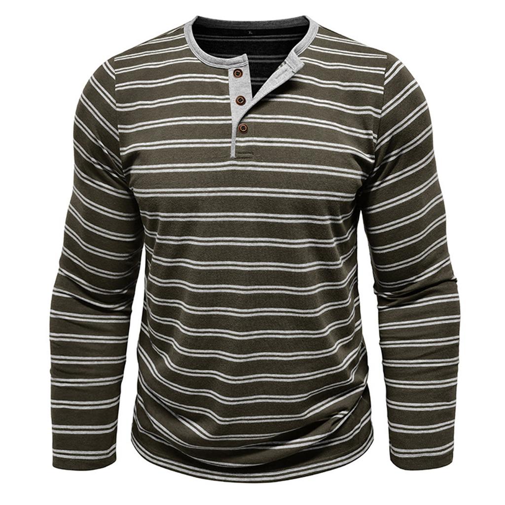 Men's And Winter Long Sleeve Men's Striped Three-Button Top
