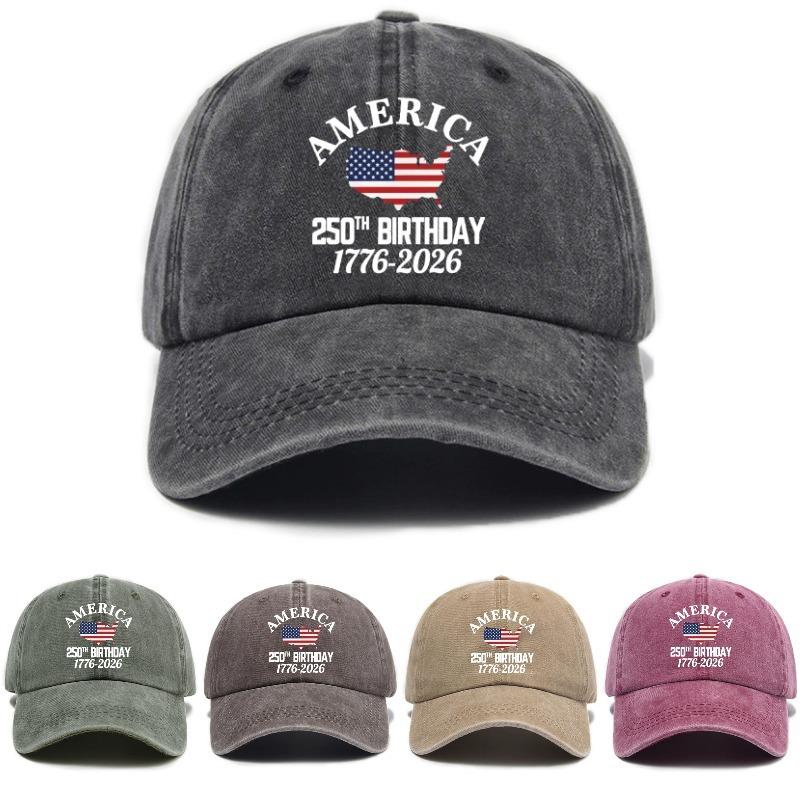 Trendy versatile retro washed old American independence anniversary print soft top men's and women's baseball caps
