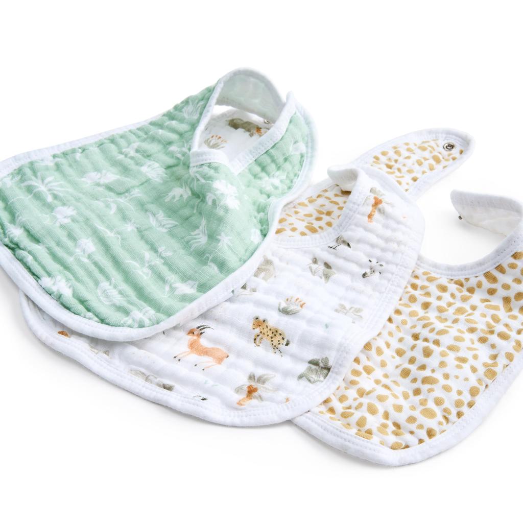 Aden anais essentials Слюнявчик на кнопках Сафари с жирафами Один размер Хлопок 23 x 32 см Можно стирать в машине Подарок на выписку из роддома BBADAEESNC30026 + 3 шт. 100%