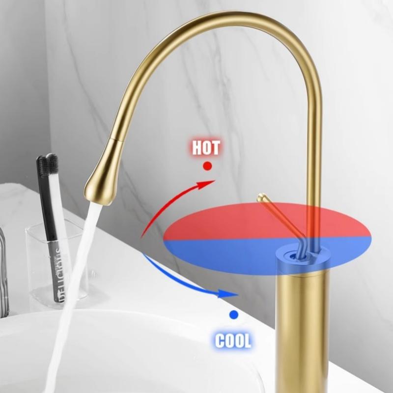 Матовый золотой медный светильник, роскошная раковина, вращающаяся раковина, кран для горячей и холодной воды для ванной комнаты