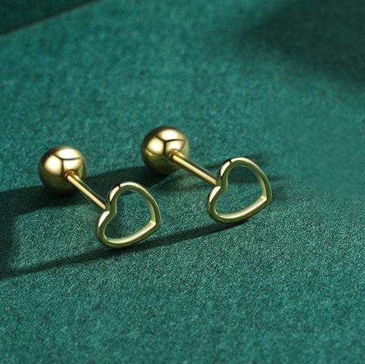 Cercei Dama Inimioare Silver Plated with Gold 1.3 Cm Gold - Heart Earrings for Women, 925 Silver Jewelry, Perfect Gift