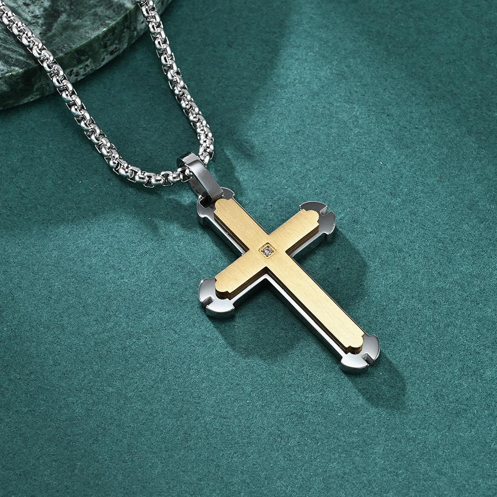 New Wrench Creative Stainless Steel Double-layer Cross Diamond Necklace Street Simple Versatile Pendant