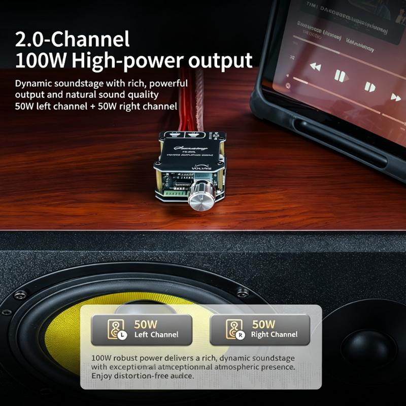 YS-502L 2-канальная плата аудиоусилителя Bluetooth 5.0, стереомодуль усилителя мощности 100 Вт с входом AUX и регулятором громкости для динамиков