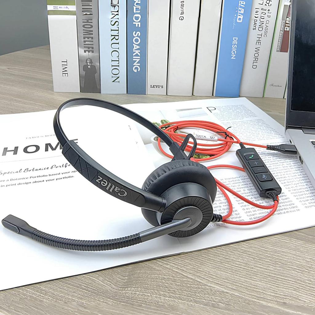 Гарнитура Callez USB с одним наушником для ПК с проводной двойной шумоподавлением ENC Команды отключения громкости вызова Можно использовать как для левого, так и для правого наушника Ultra Ultra Clear