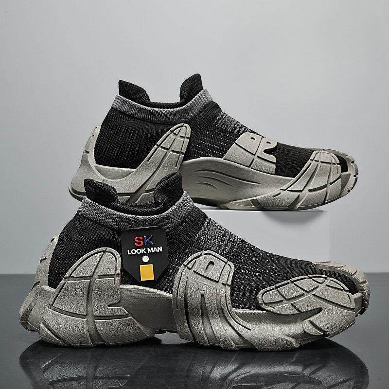 Мужская спортивная и повседневная обувь из кокоса для внешней торговли, мужская весенняя дышащая сетчатая обувь на толстой подошве, кроссовки из сетки для бега на одной педали, носочная обувь