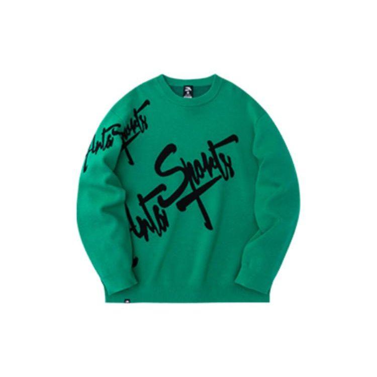 Anta Свитшот с круглым вырезом и длинными рукавами с принтом букв, топы унисекс, леопардовый цвет, зеленый 172248768S-1