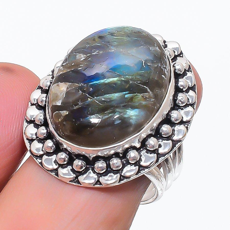 Labradorite Gemstone 925 Sterling Silver Jewelry Ring Size 8.5