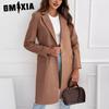 Autumn Winter Simple Solid Color Medium Long Button-wool Coat Coat Women