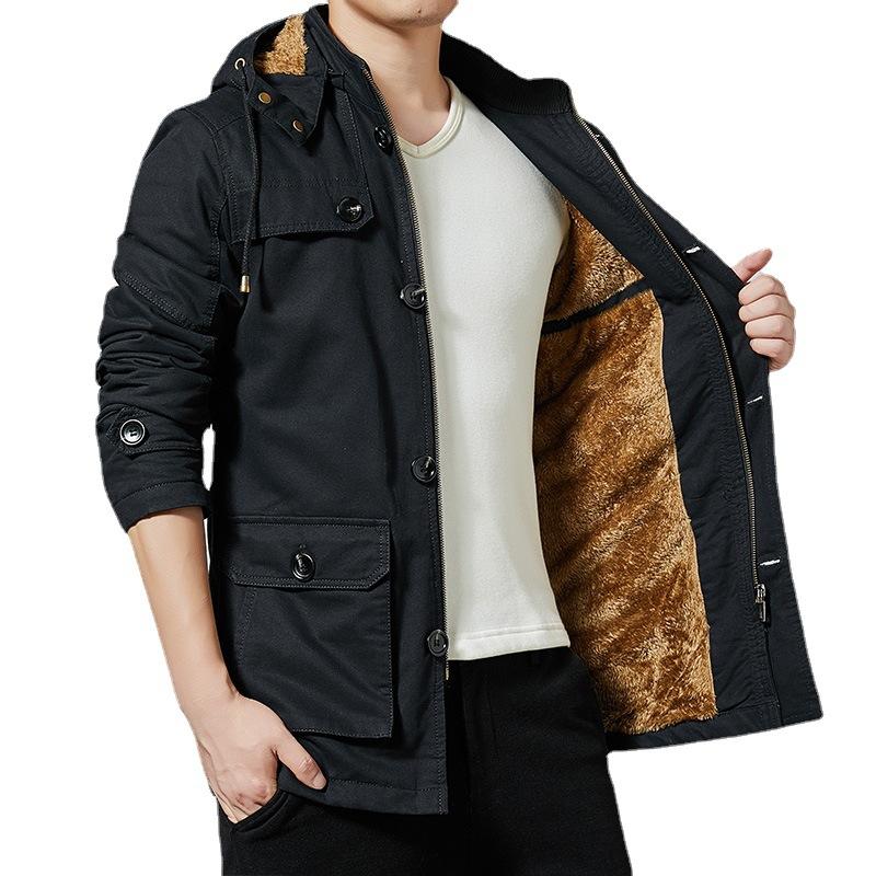 Осень и зима, новая корейская версия повседневной мужской куртки, ворсистый и утолщенный, вымытый чистый хлопок, средний и длинный тренчкот для мужчин