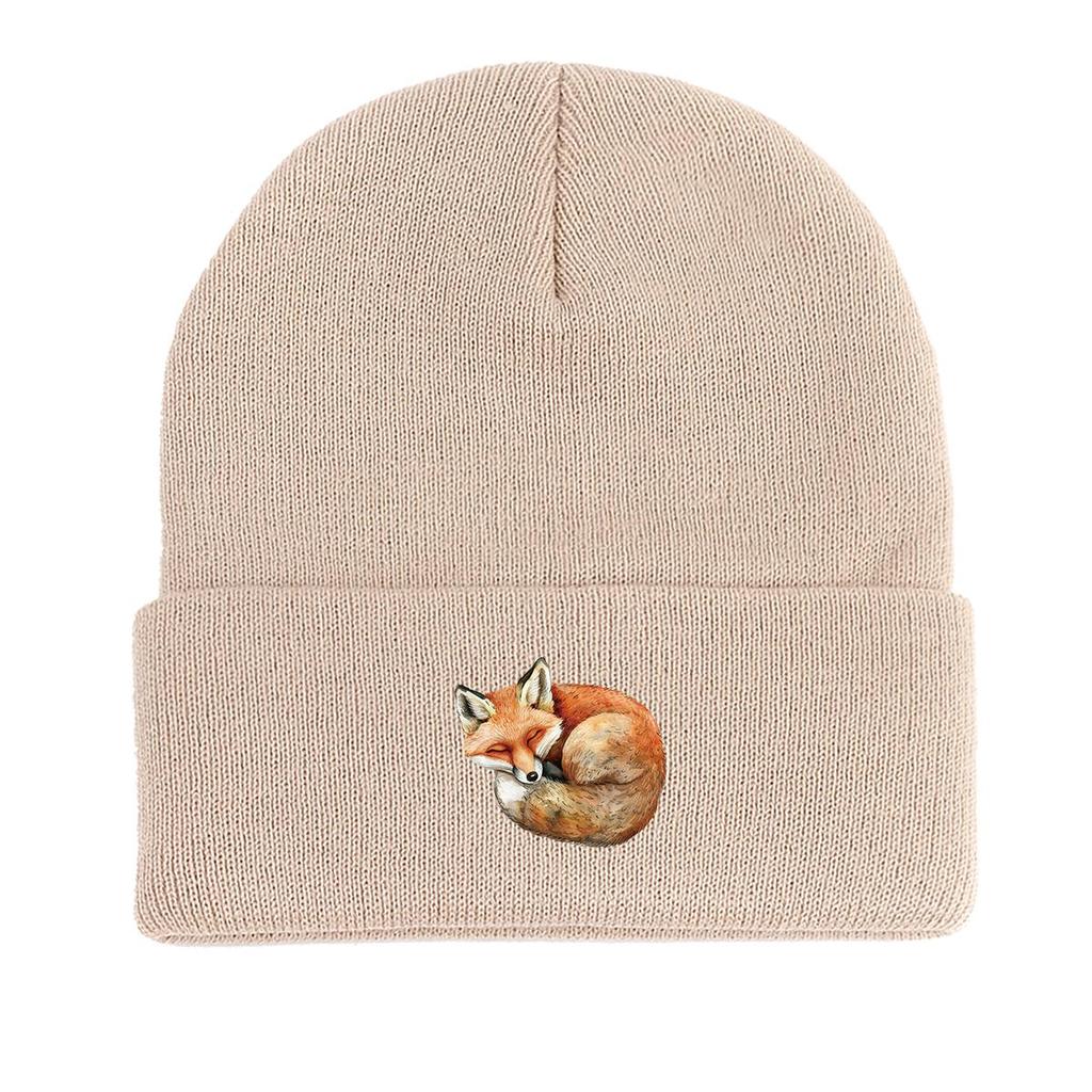Curl Up Fox Winter Knitted Cap Beanie, Animal Man Cap Thermal Lightweight Stylish Gorro Knit Hat Beanie