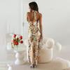 Женское весеннее платье без рукавов с цветочным принтом, летнее повседневное платье А-силуэта с открытой спиной и высокой талией, длинное платье со шнуровкой, размер S-XL
