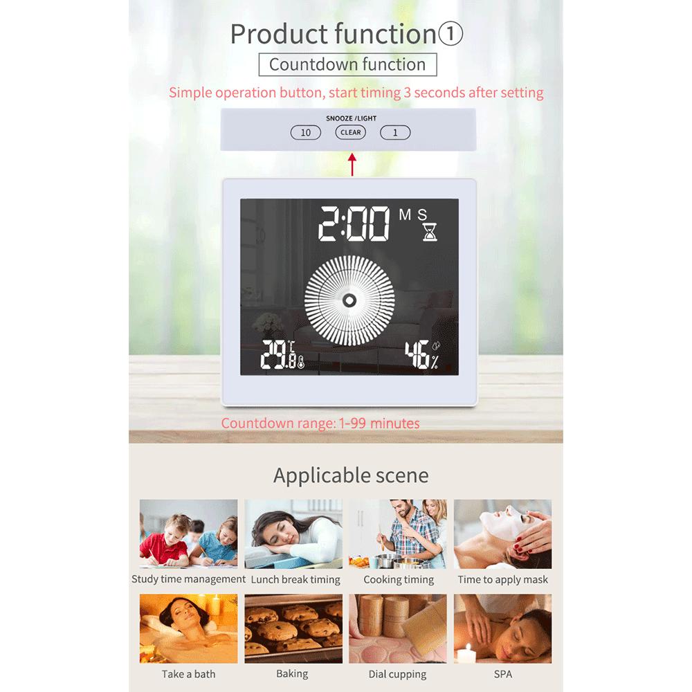 Цифровые часы с дисплеем температуры и влажности, водонепроницаемые настенные часы, комнатный термометр с ЖК-дисплеем