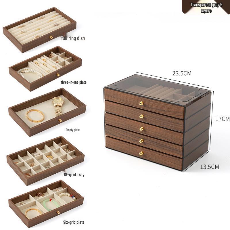 Элегантная многоуровневая деревянная шкатулка для украшений с большим отделением для ожерелий, браслетов и колец