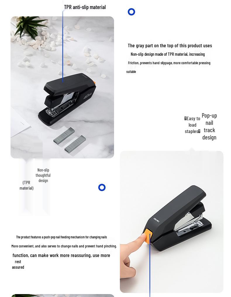 Deli Stationery Student & Office Labor-Saving Stapler, Large & Medium Sizes, Thickened Design