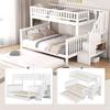 Bunk bed, 90 x 200cm and 140 x 200cm, bed with slatted frame (without mattress), children's bed, pine, bed with rolling container and stairs, white