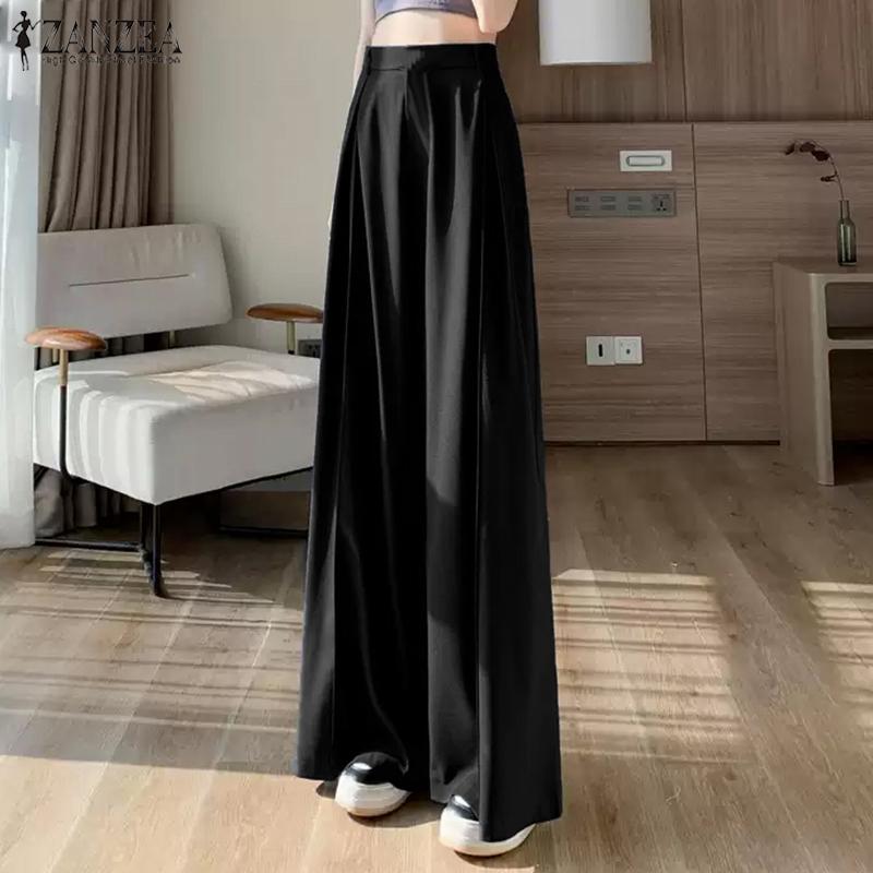 ZANZEA Женские повседневные брюки с эластичной резинкой на спине и широкими штанинами