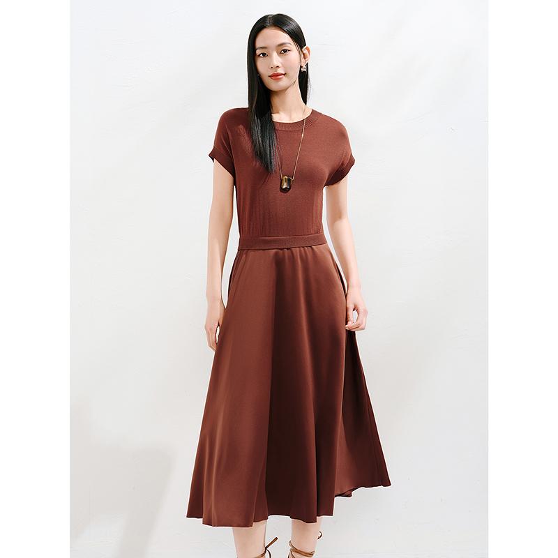 Jiuzi Anna Kou Temperament Old Money Commuting Style Lyocell Splicing Fake Two-Piece Dress for Women 2025 Summer New Style