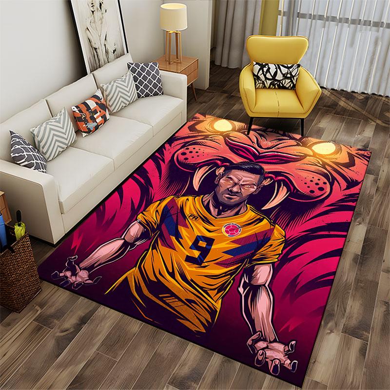 Soccer Player and Tiger Design suitable as a non-slip mat for the living room or bedroom sofa
