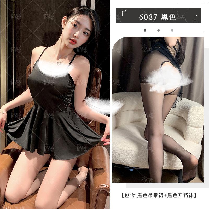 Sex underwear pajamas high elastic ice silk backless sexy hip skirt seduction tights suspender dress