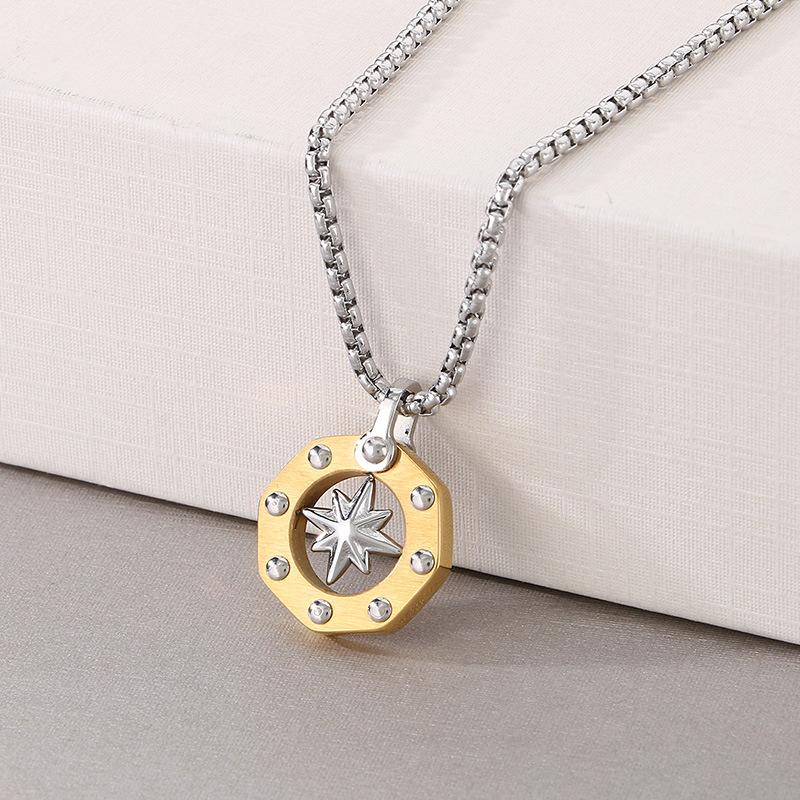 Jewelry Hexagram Star Necklace Men's Fashion Simple Round Compass Pendant Jewelry