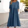 Spring and Summer Round Neck Casual Loose Solid Color Dress