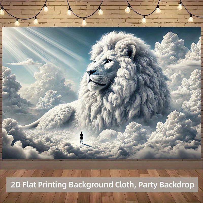 1 piece of 2D background fabric background fabric depicting a colossal lion in the clouds gazing at the sky.PMJ
