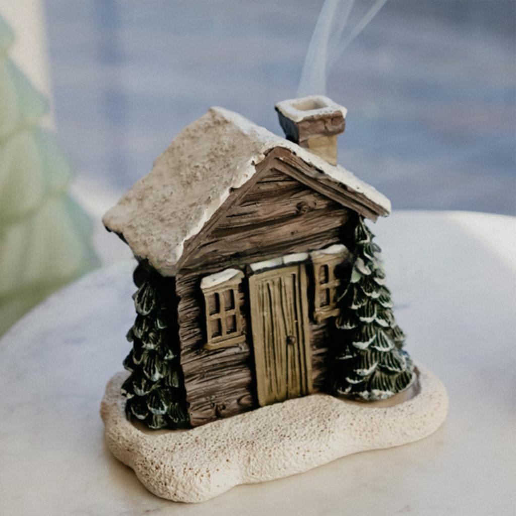 Ceramic Log Cabin Chimney Incense Burner Fragrance Stick Holder for Festive Christmas Decoration