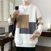 Мужской модный осенне-зимний вязаный свитер свободного кроя с цветными блоками