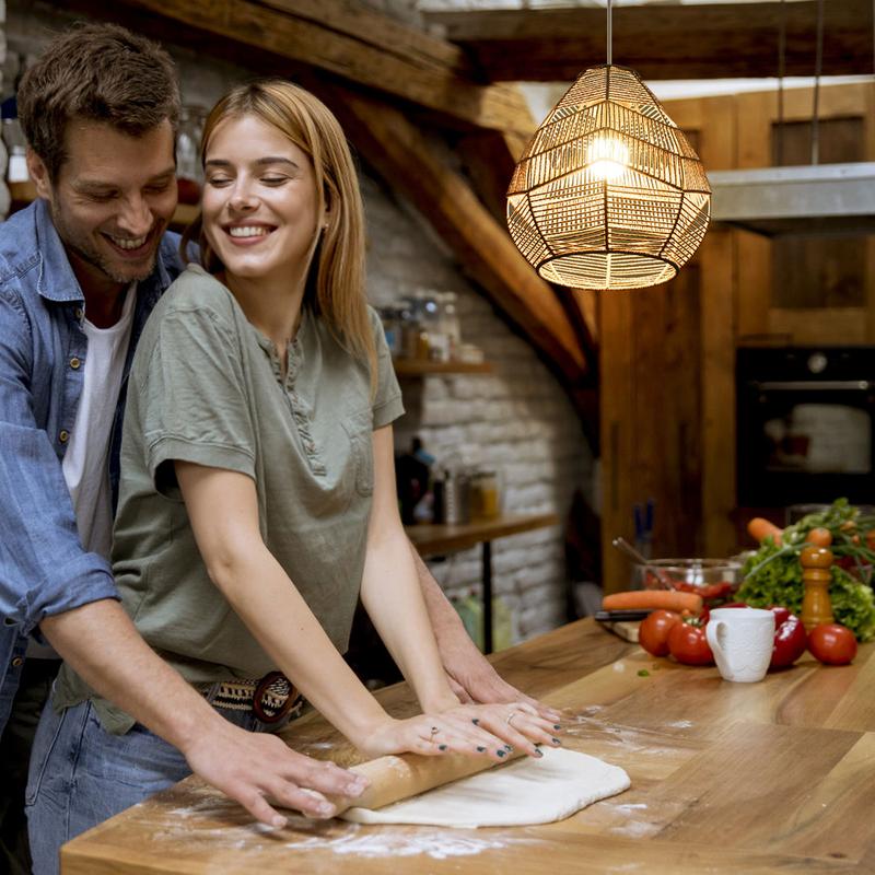 Ceiling Lamp Woven Lampshade Bohemian Style Woven Light Shade Handwoven Home Decor Pendant Lamp Shade for Living Room Bedroom