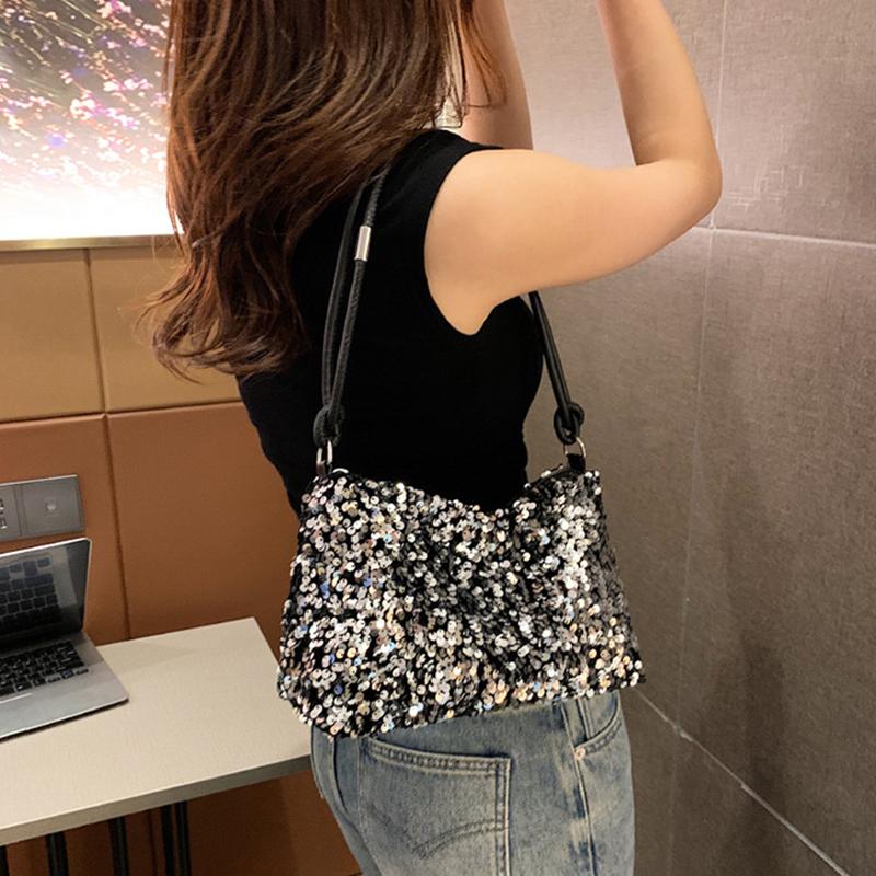 Yogodlns Винтажная женская вечеринка с блестками, маленькая сумка на плечо, модная однотонная универсальная сумка-хобо на молнии с подмышками