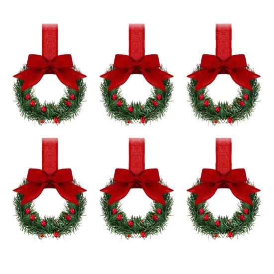 Рождественский венок на кухонный шкаф с лентой, маленький венок с красными ягодами на окно с бантом для украшения фермерского дома, входной двери, рождественской вечеринки