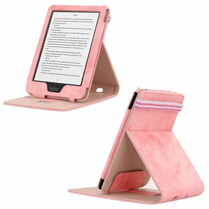 Étui Coque et Support - Kobo - Clara HD - Rose foncé - Cuir PU synthétique - Microfibre