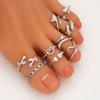 Vintage Heart Toe Rings Zinc Zinc Alloy Crystal Finger Ring Sweet Butterfly Foot Ring Set  Girls
