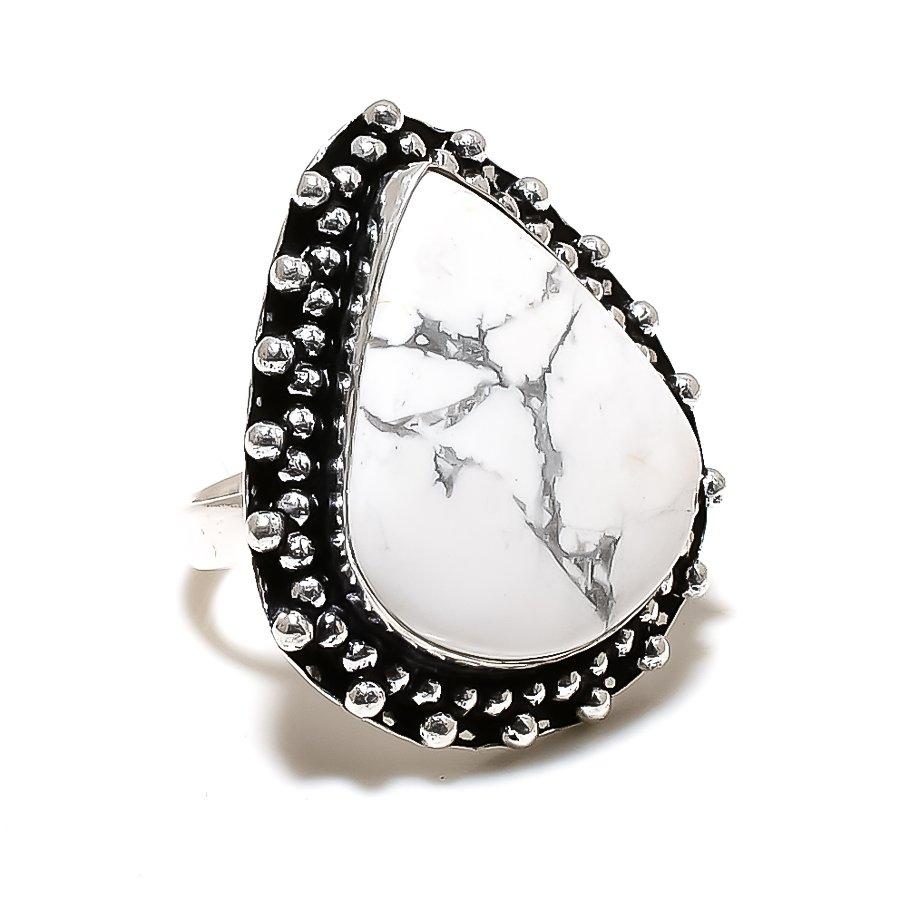 Howlite Jasper Gemstone Handmade 925 Sterling Silver Jewelry Ring Size 8 SU-10535
