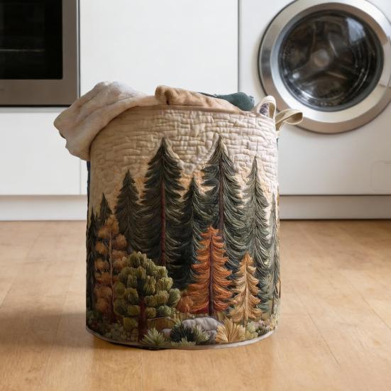 Quilted Laundry Basket, Thick Durable Fabric Storage Hamper, with Reinforced Handles, Clothes Toys Organizer for Home Decor