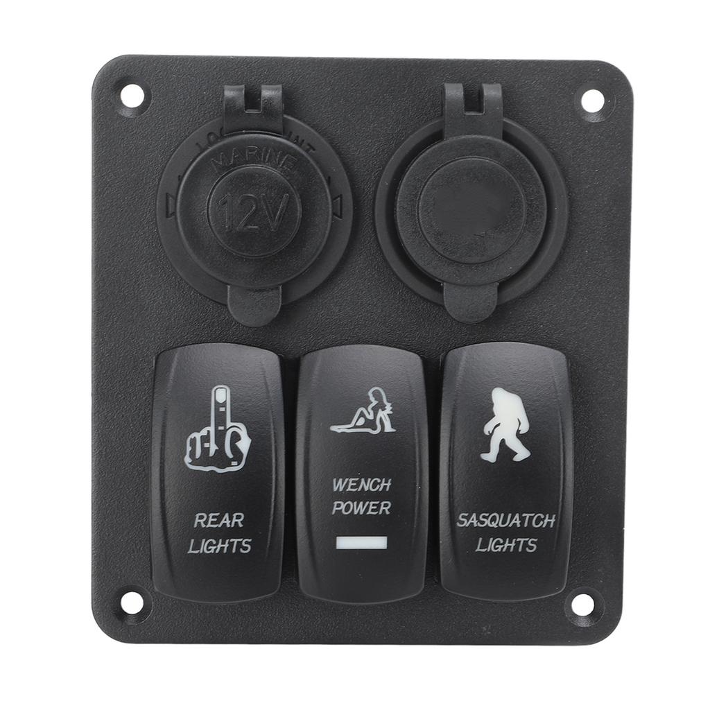 3 Gang Rocker Switch Panel 12V‑24V Dual USB Charger Cigarette Lighter Socket ON Off Switch for Truck RV Yacht
