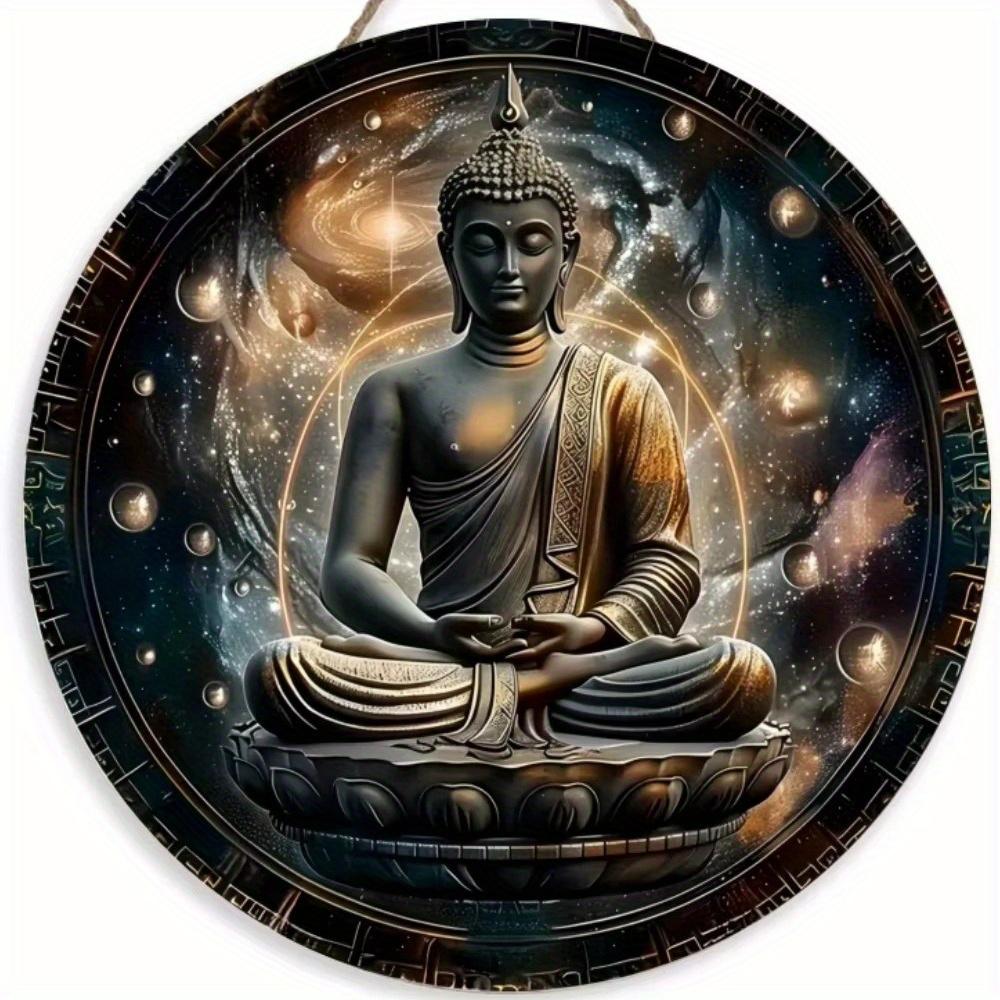 1pc 2d Flat Buddha Art Sign - Round Wooden Sign - 20cm Suitable for Home Living Room, Restaurant, Office, Garage, Bar, Coffee Shop Decoration, Gift