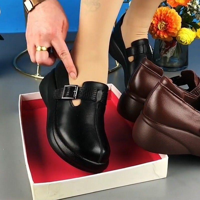 Women Retro Shoes Leather Platform Wedge Spring Women Plus Size Leisure Moccasins Sneakers Breathable Shoe
