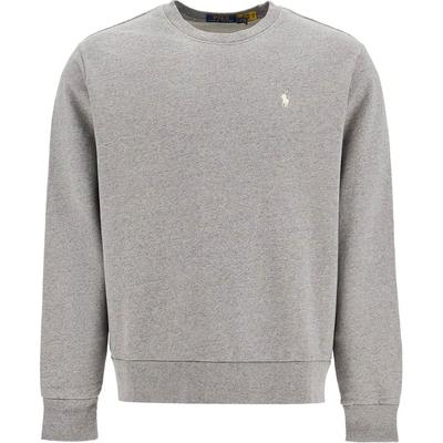 Polo Однотонный с вышивкой логотипа Свитшот с круглым вырезом и длинными рукавами Мужской свитшот Серый 710916689-020